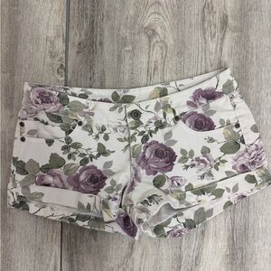 White Jean Shorts with Floral Design